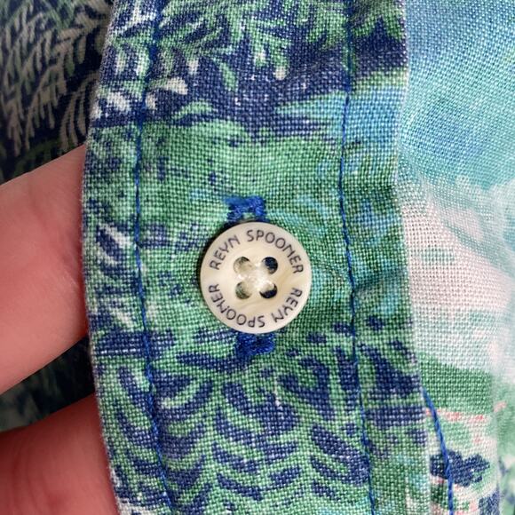 Reyn Spooner Tailored Hawaiian Button Up Dress Shirt 2XL Waterfall Valley - Picture 5 of 12